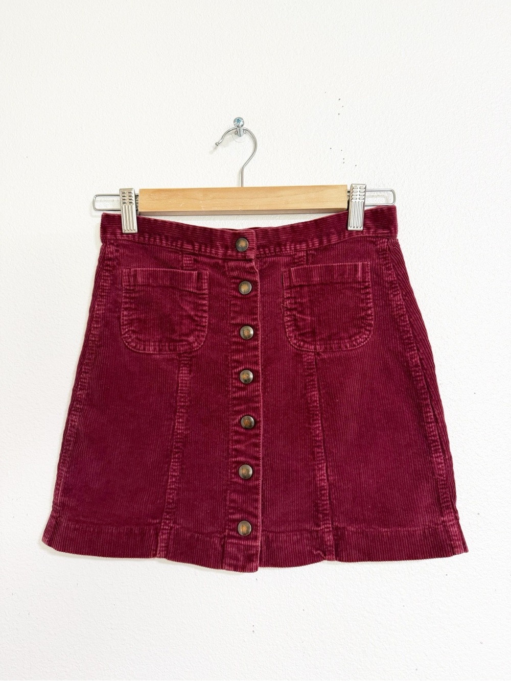 Brandy Melville Corduroy Snap Front Mini Skirt Burgundy Wine Size S